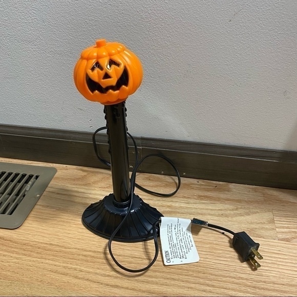 Vintage Pumpkin Plastic Blow Mold Light Candle Stick Orange Black - Picture 3 of 4